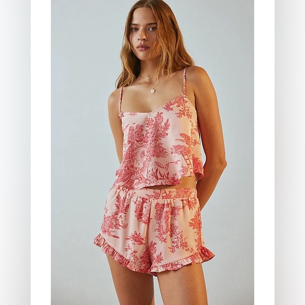 New Urban Outfitters Daydream Satin Micro Pajama Shorts- Red Combo